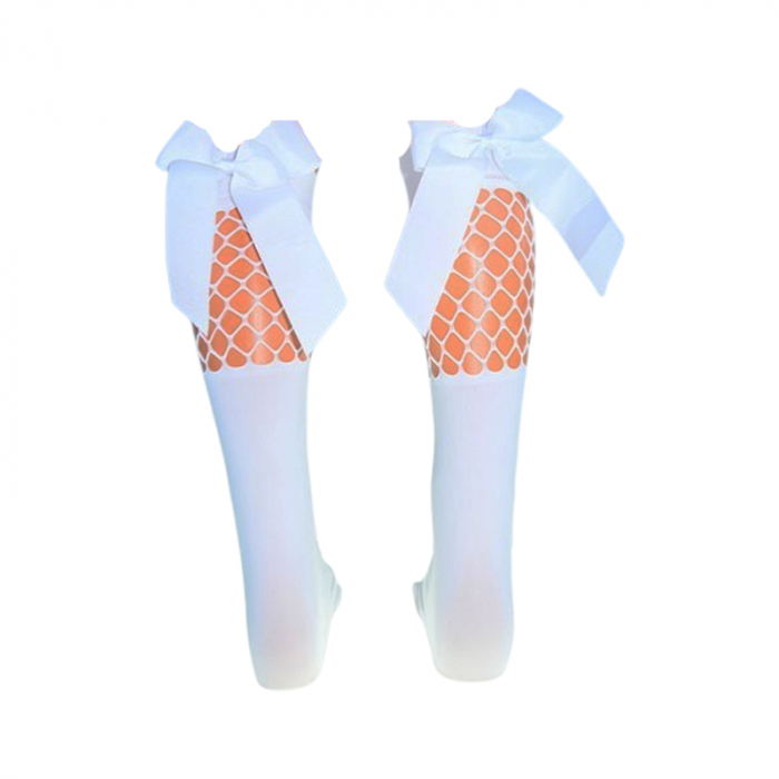 Sosete lungi din poliamida 40DEN, cu fundita, pentru fete, Milusie 288443, Alb [2]