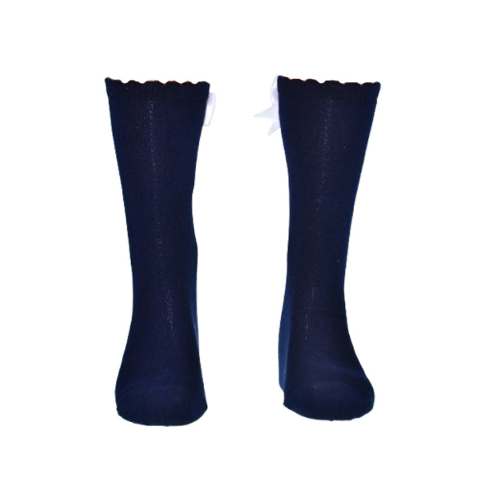 Sosete lungi din bumbac, cu fundita, pentru fete, Milusie 0110B-13-14, Bleumarin [1]