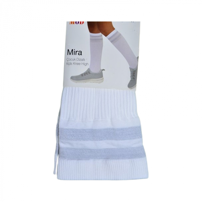 Sosete lungi din poliamida 60DEN, cu dungi, pentru fete, Milusie 297926, Alb [4]