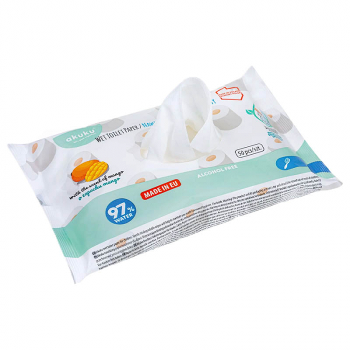 Hartie igienica umeda 97% apa 50 bucati Akuku A0030, Alb [2]