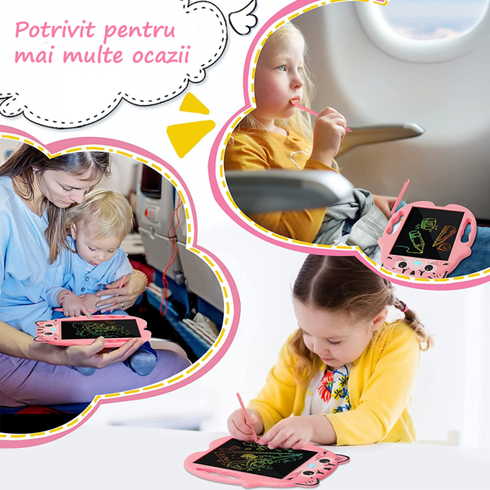 Tableta copii LCD Pisicuta cu buton de stergere, 23cm, Roz, WP6009-A [4]
