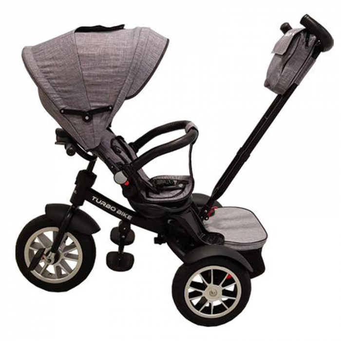 Tricicleta pentru copii cu pozitie de somn si scaun reversibil Baby Care Turbo Bike  6019G, Gri [4]