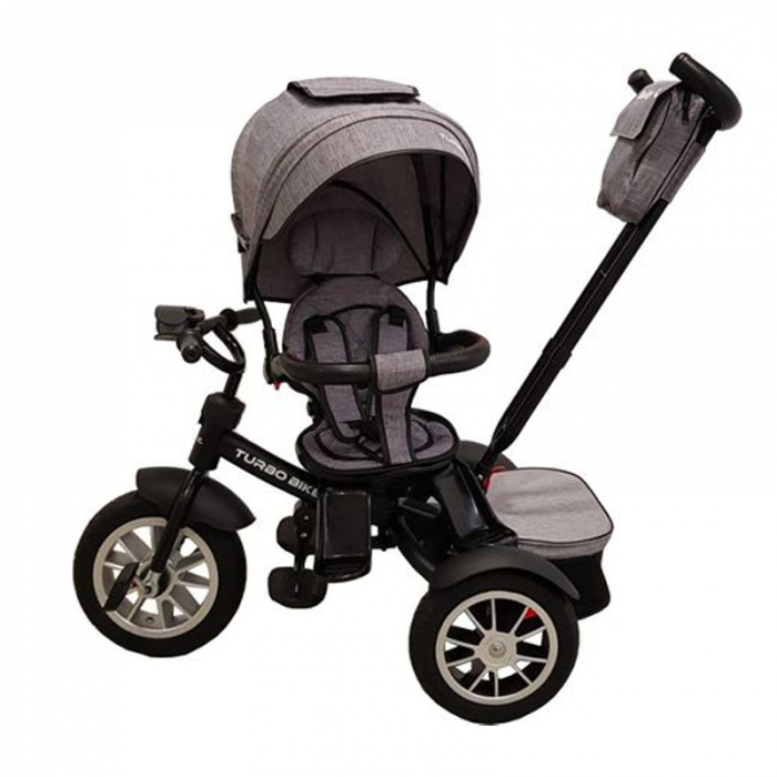 Tricicleta pentru copii cu pozitie de somn si scaun reversibil Baby Care Turbo Bike  6019G, Gri [3]