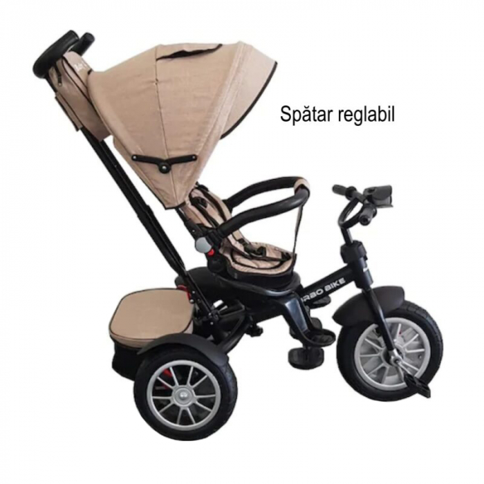 Tricicleta pentru copii cu pozitie de somn si scaun reversibil Turbo Bike 6019, Bej [4]