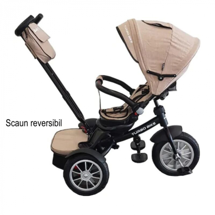 Tricicleta pentru copii cu pozitie de somn si scaun reversibil Turbo Bike 6019, Bej [3]