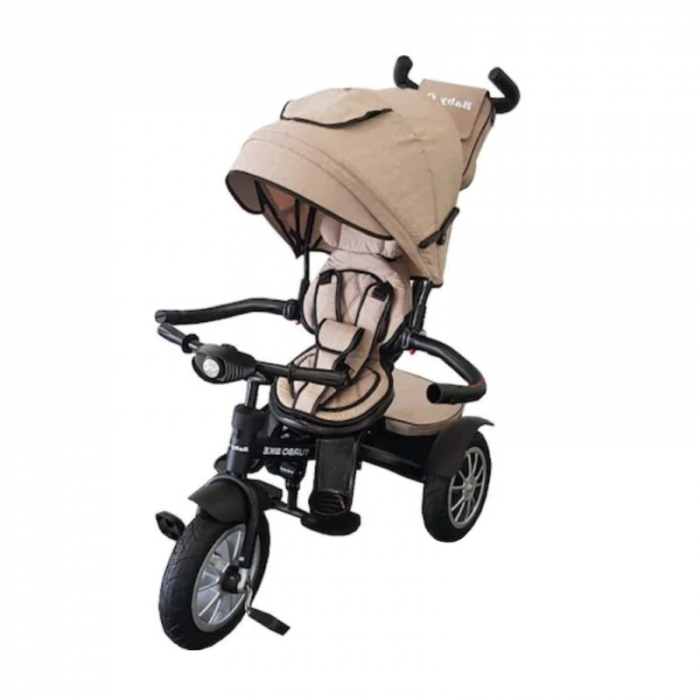 Tricicleta pentru copii cu pozitie de somn si scaun reversibil Turbo Bike 6019, Bej [2]