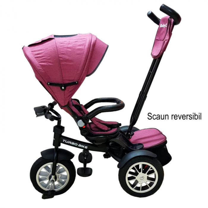 Tricicleta pentru copii cu pozitie de somn si scaun reversibil Turbo Bike 6019F, Fucsia [3]
