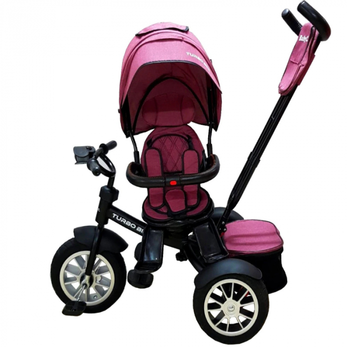 Tricicleta pentru copii cu pozitie de somn si scaun reversibil Turbo Bike 6019F, Fucsia [4]