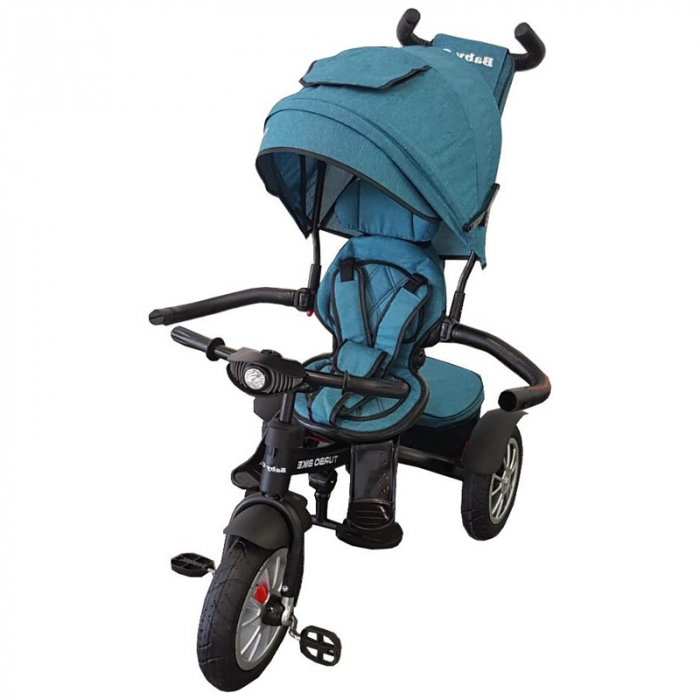 Tricicleta pentru copii cu pozitie de somn si scaun reversibil Turbo Bike 6019V, Verde [2]