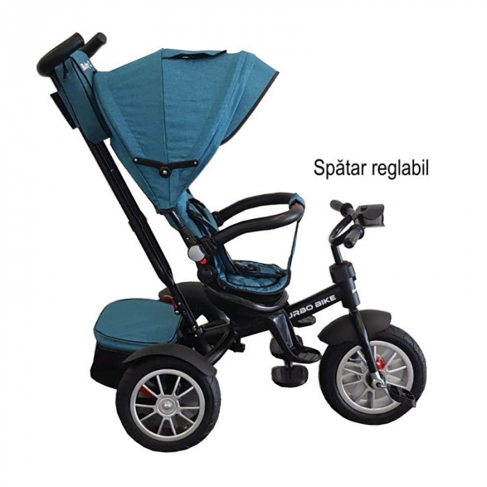 Tricicleta pentru copii cu pozitie de somn si scaun reversibil Turbo Bike 6019V, Verde [4]