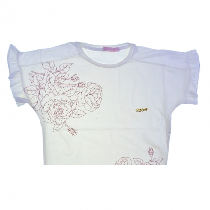 Tricou cu maneca scurta pentru fete, Mini Junior, T7573, Alb [2]