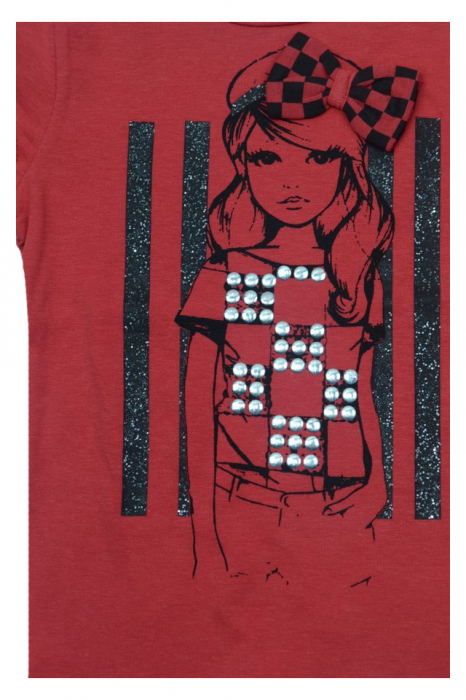 Tricou cu maneca scurta pentru fete Wendee DY102121-1-104, Rosu [2]