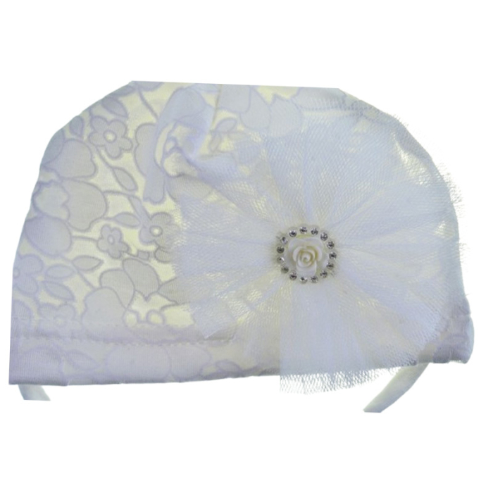 Caciula din dantela si bumbac, cu 2 straturi, pentru fete, Mini Junior  T1811A11-38, Alb [3]