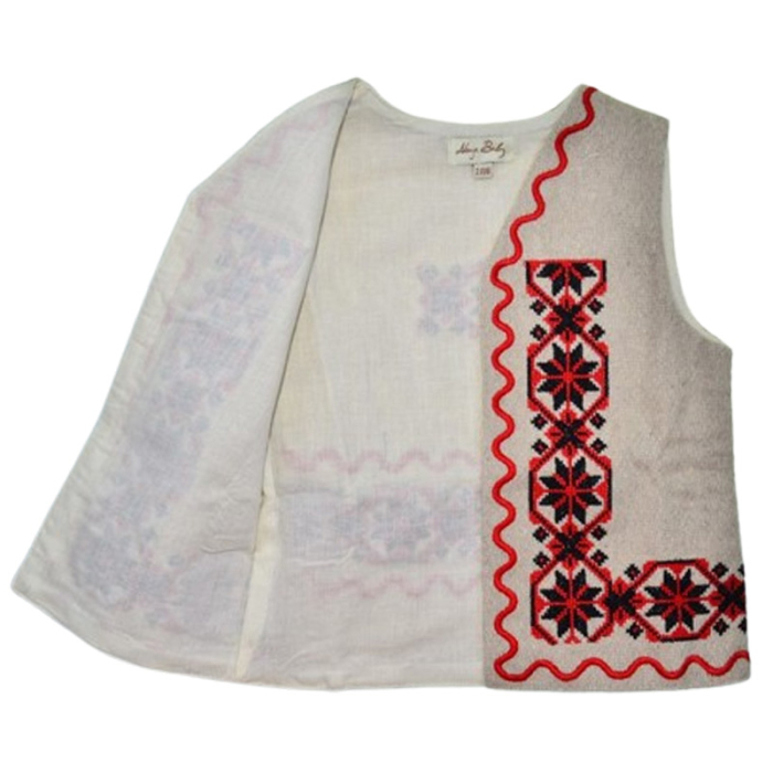 Vesta traditionala, cu motive traditionale, pentru copii, Mini Junior VB2611C-2, Crem [3]