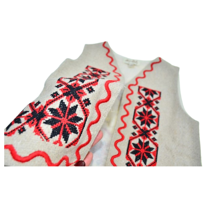 Vesta traditionala, cu motive traditionale, pentru copii, Mini Junior VB2611C-2, Crem [4]