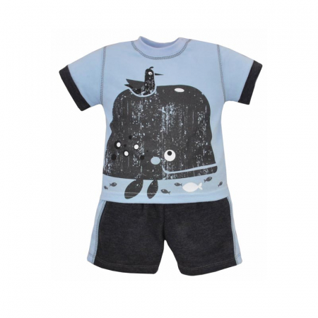 Compleuri baieti de vara - Compleu 2 piese tricou si pantaloni scurti pentru baieti Koala Podwodny Swiat 05-234-80 cm, Albastru