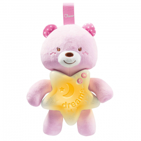 Lampa de veghe bebelusi - Lampa de veghe muzicala Chicco First Dreams Goodnight Bear 079704, Roz
