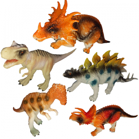 Joaca, activitati si ambalaje - Set 5 dinozauri 18 cm Unika Toy Dinos 236002, Multicolor