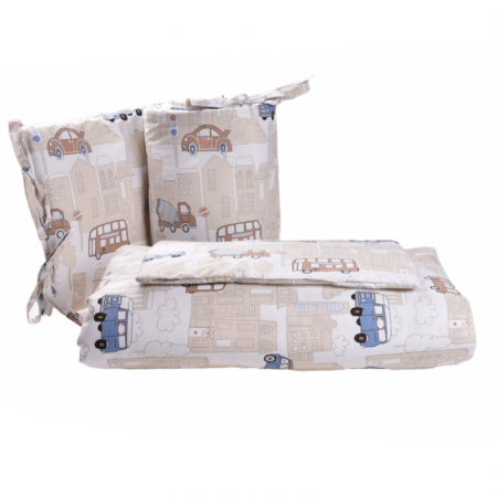 Accesorii camera bebe - Set 5 piese lenjerie si aparatori patut 120 x 60 cm Mini Junior VLT-12, Crem