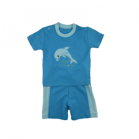 Compleuri baieti de vara - Compleu 2 piese de vara pentru baieti Mini Junior 6-32A-62-68 cm, Albastru