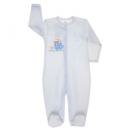 Salopete bebelusi baieti - Salopeta cu maneca lunga pentru baieti Amma Baby Train A01-0855-74, Alb