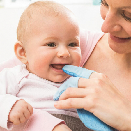 Manusa pentru masajul si curatarea gingiilor 0+ luni MAM Oral Care Rabbit 705663A, Albastru [1]