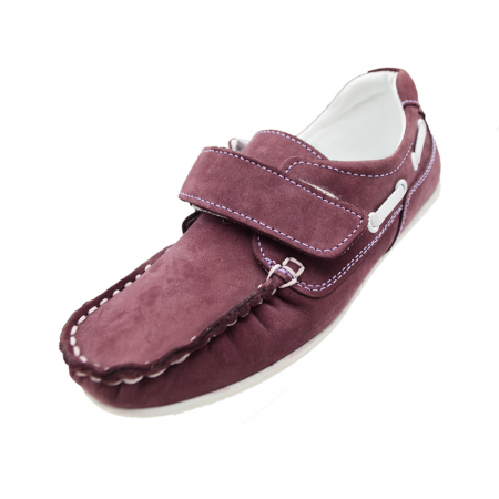 Pantofi cu siret si scai fete - Mocasini ortopedici din piele pentru fete Pinky Pinky MPF-3008, Visiniu