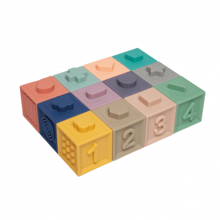 Jocuri si jucarii educative - Set 12 blocuri senzoriale de constructie Canpol Babies Soft 79/102, Multicolor