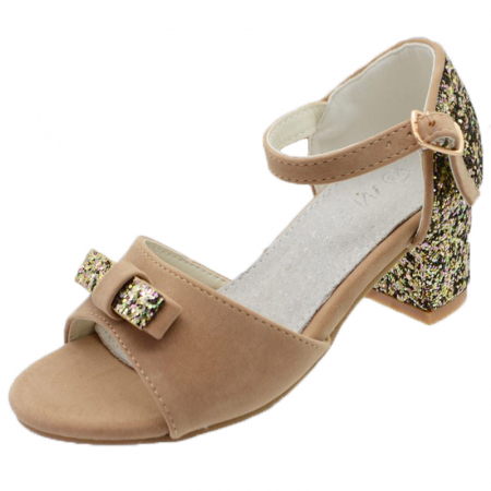 Sandale cu toc fete - Sandale cu toc pentru fete MRS R1510-B-24, Bej