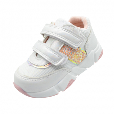 Pantofi cu siret si scai fete - Pantofi pentru fete American Club XD45/22A, Alb