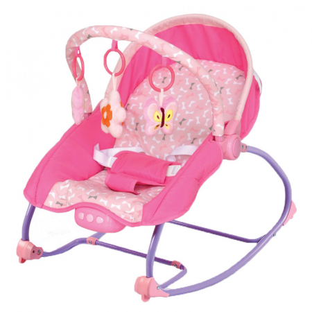 Balansoare si leagane - Balansoar muzical cu vibratii 2 in 1 pentru bebelusi BabyMix BR212-18R, Roz