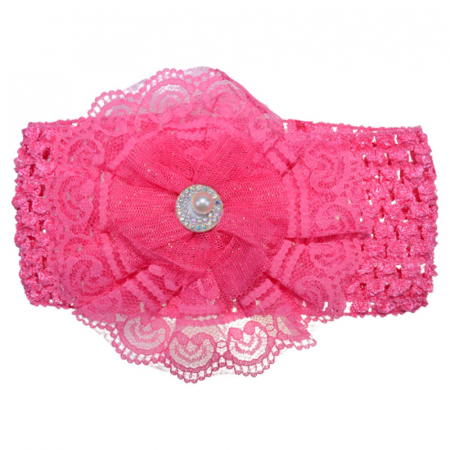 Bentite si turbane botez - Bentita tricotata pentru fete TouDai Jewelry 140323-19, Fucsia