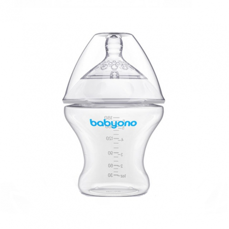 Biberoane si tetine - Biberon anti colici cu tetina din silicon 180 ml 0 luni+ BabyOno 1450
