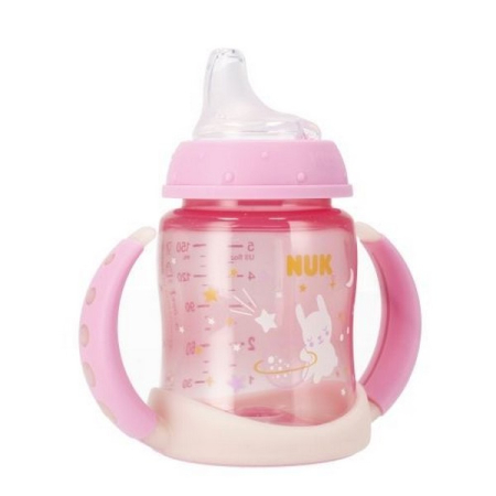 Biberoane si tetine - Biberon cu cioc si manere, 150 ml, Nuk First Choice Learner Bottle Night 372639R-6, Roz