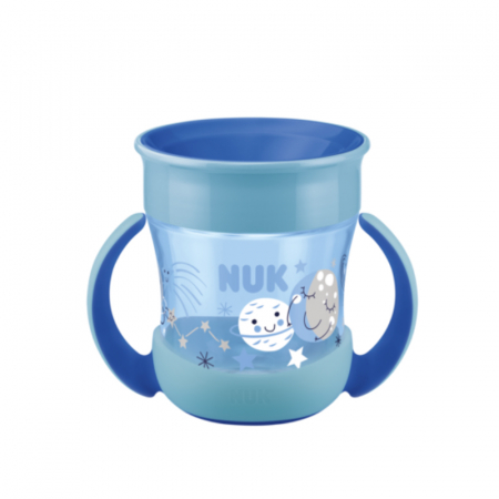 Biberoane si tetine - Biberon cu manere si sistem anti curgere 360 grade 160 ml Nuk Mini Magic Cup Night 751352-AL, Albastru