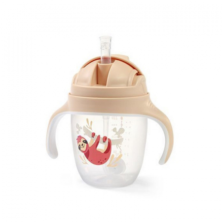 Biberon cu pai si manere 240 ml BabyOno Sippy Cup 1464/04, Crem [1]