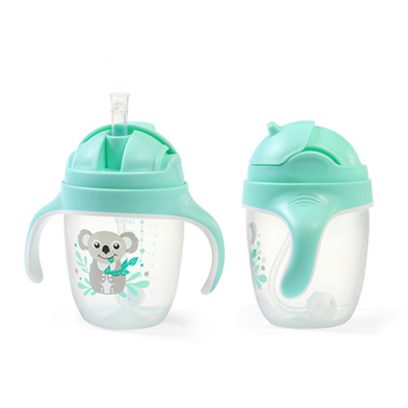 Biberon cu pai si manere 240 ml BabyOno Sippy Cup 1464/03, Turcoaz [1]