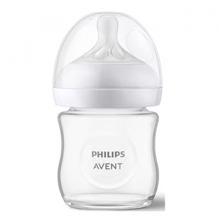 Biberoane si tetine - Biberon din sticla cu tetina din silicon ca sanul mamei 120 ml Philips Natural Response SCY930/01A, Alb