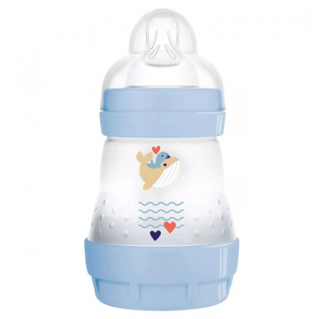 Biberoane si tetine - Biberon cu tetina din silicon 160 ml MAM Perfect Start Anti-Colic 831768, Albastru