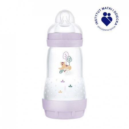 Biberon cu tetina din silicon, 260 ml MAM Perfect Start Anti-Colic, 851162, Mov [1]