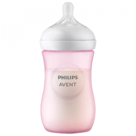 Biberon cu tetina din silicon 260 ml Philips Natural Response SCY903/11, Roz [1]
