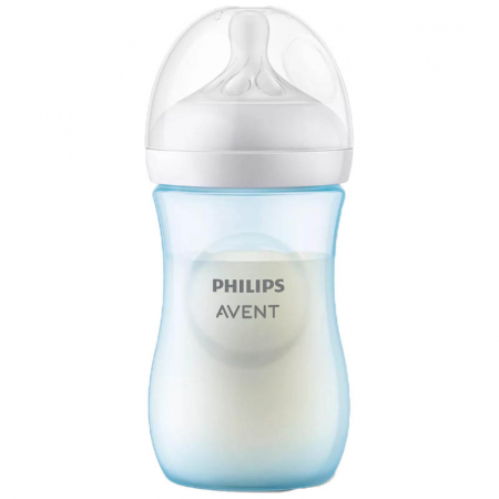 Biberoane si tetine - Biberon cu tetina din silicon 260 ml Philips Natural Response SCY903/21, Albastru