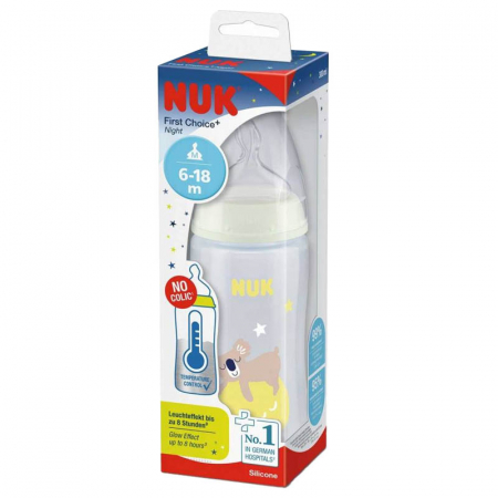 Biberon cu tetina din silicon 300 ml 6-18 luni Nuk First Choice+ Night 741142M, Multicolor [4]