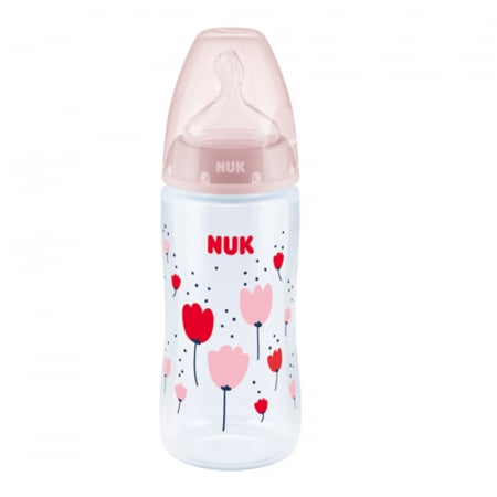 Biberoane si tetine - Biberon cu tetina din silicon 300 ml Nuk First Choice 74192, Roz 0-6 luni