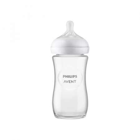 Biberoane si tetine - Biberon  din sticla, cu tetina din silicon 240 ml, Philips Natural Response SCY933/01, Transparent