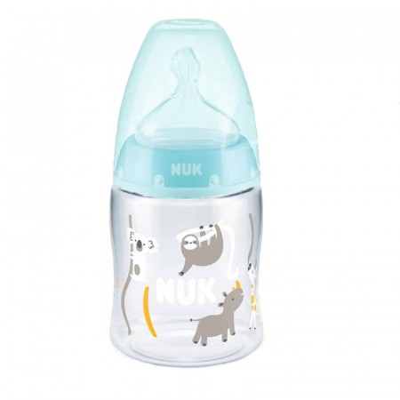 Biberoane si tetine - Biberon din polipropilena cu indicator de temperatura si tetina din silicon M 120 ml 0-6 luni Nuk Nature Sense 527656-1, Albastru