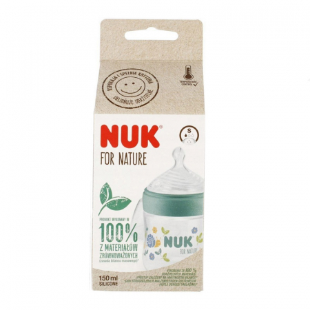 Biberon din polipropilena cu indicator de temperatura si tetina din silicon S 150 ml Nuk For Nature 10743076, Verde [3]