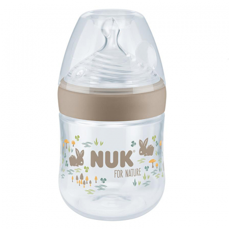 Biberoane si tetine - Biberon din polipropilena cu indicator de temperatura si tetina din silicon S 150 ml Nuk For Nature 10743076R, Roz