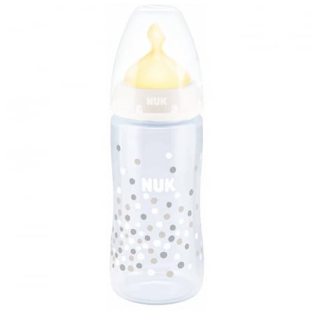 Biberoane si tetine - Biberon din polipropilena cu tetina din latex si tetina din silicon 300 ml Nuk First Choice+ 741926-A, Alb