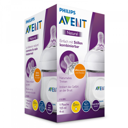 Biberon din polipropilena cu tetina din silicon 125 ml 0+ luni Philips Avent Natural SCF030/17 [2]